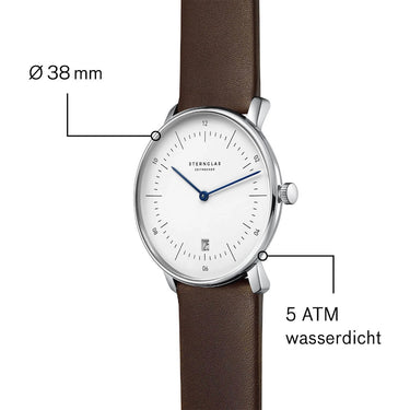 Armbanduhr-Naos-weiss-silber-premium-dunkelbraun-sternglas-02