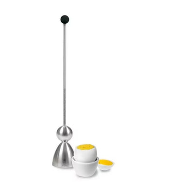 Eieröffner „Clack“ Klassik Edition, Edelstahl - Silikonkugel schwarz • Take2-Design