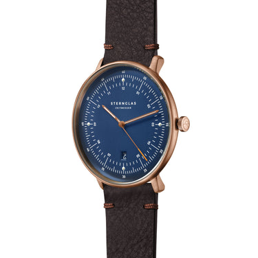 Herrenuhr Quarz "Hamburg" Dunkelblau Bronze Vintage Mokka • Sternglas
