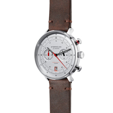 Herrenuhr Chrono "Hamburg" Silber-satiniert Silber Vintage Mokka • Sternglas