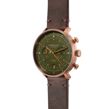 Herrenuhr Chrono "Hamburg" Dunkelgrün Bronze Vintage Mokka • Sternglas